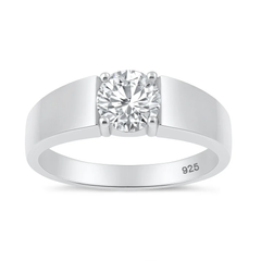 Sterling Silver Rhodium Plated Round 6.5mm Lab Created Diamond Tension Set Ring