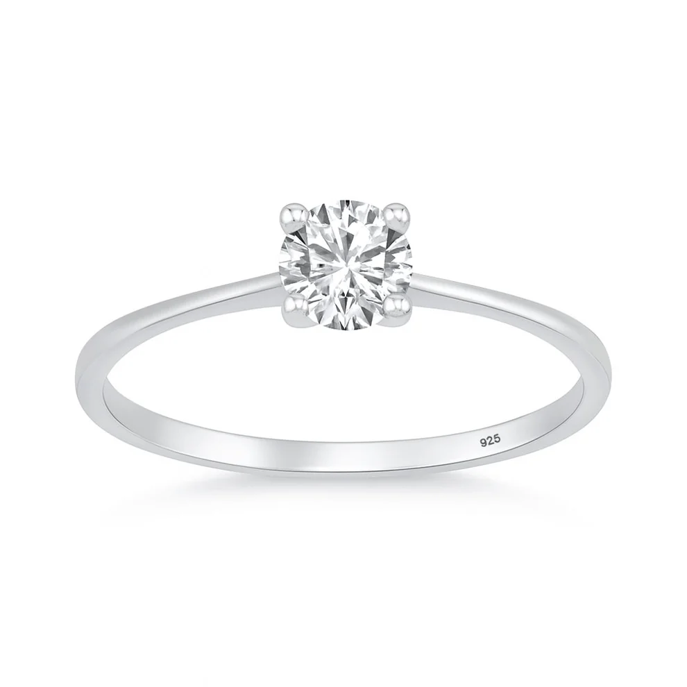 Sterling Silver Rhodium Plated Round 5mm Lab Created Diamond Solitaire Ring