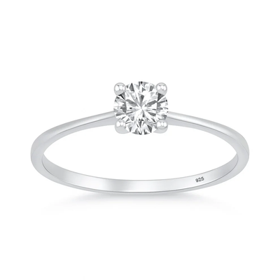 Sterling Silver Rhodium Plated Round 5mm Lab Created Diamond Solitaire Ring