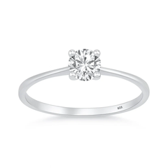 Sterling Silver Rhodium Plated Round 5mm Lab Created Diamond Solitaire Ring