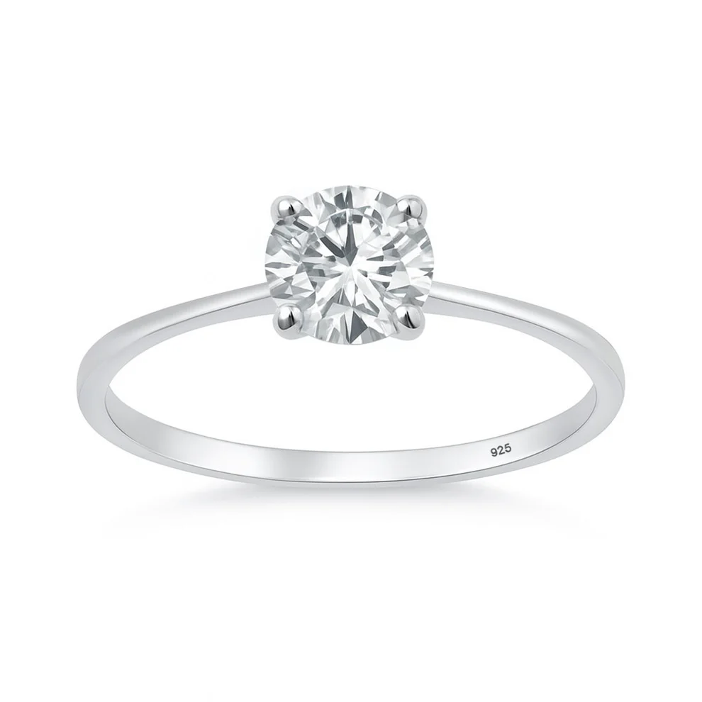Sterling Silver Rhodium Plated 6mm Lab Created Diamond Solitaire Ring