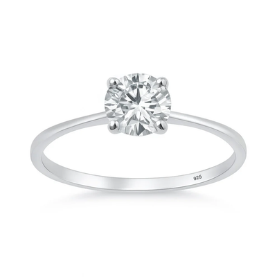 Sterling Silver Rhodium Plated 6mm Lab Created Diamond Solitaire Ring