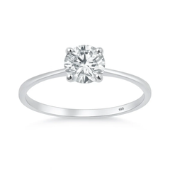 Sterling Silver Rhodium Plated 6mm Lab Created Diamond Solitaire Ring