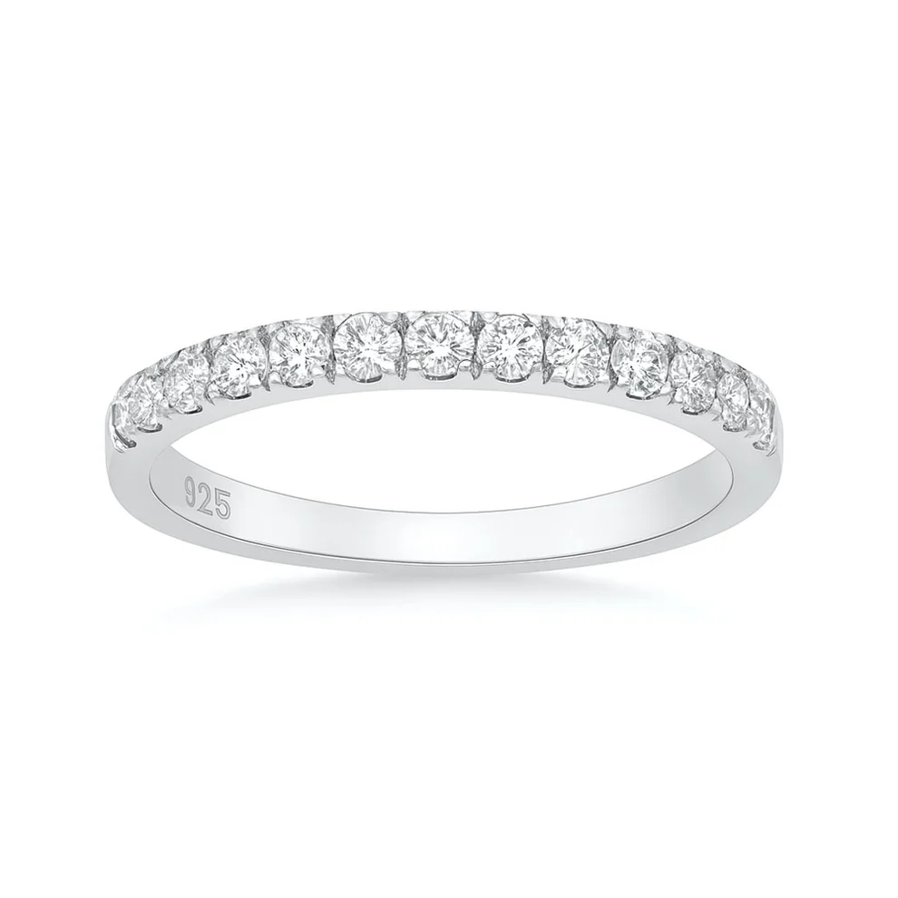 Sterling Silver Rhodium Plated Lab Created Diamond Half Eternity Band Ring