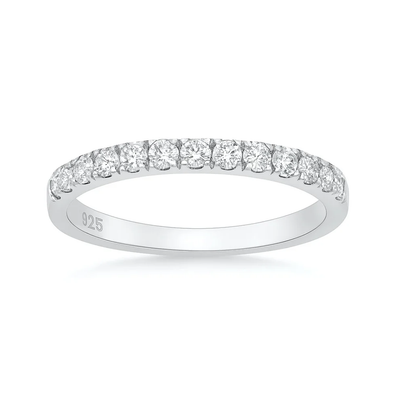 Sterling Silver Rhodium Plated Lab Created Diamond Half Eternity Band Ring