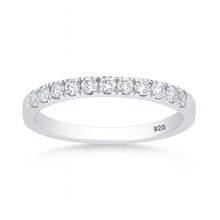 Load image into Gallery viewer, Sterling Silver Rhodium Plated Round Lab Created Diamond Half Eternity Band Ring