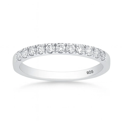 Sterling Silver Rhodium Plated Round Lab Created Diamond Half Eternity Band Ring