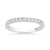 Sterling Silver Rhodium Plated Round Lab Created Diamond Half Eternity Band Ring