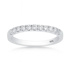 Sterling Silver Rhodium Plated Round Lab Created Diamond Half Eternity Band Ring
