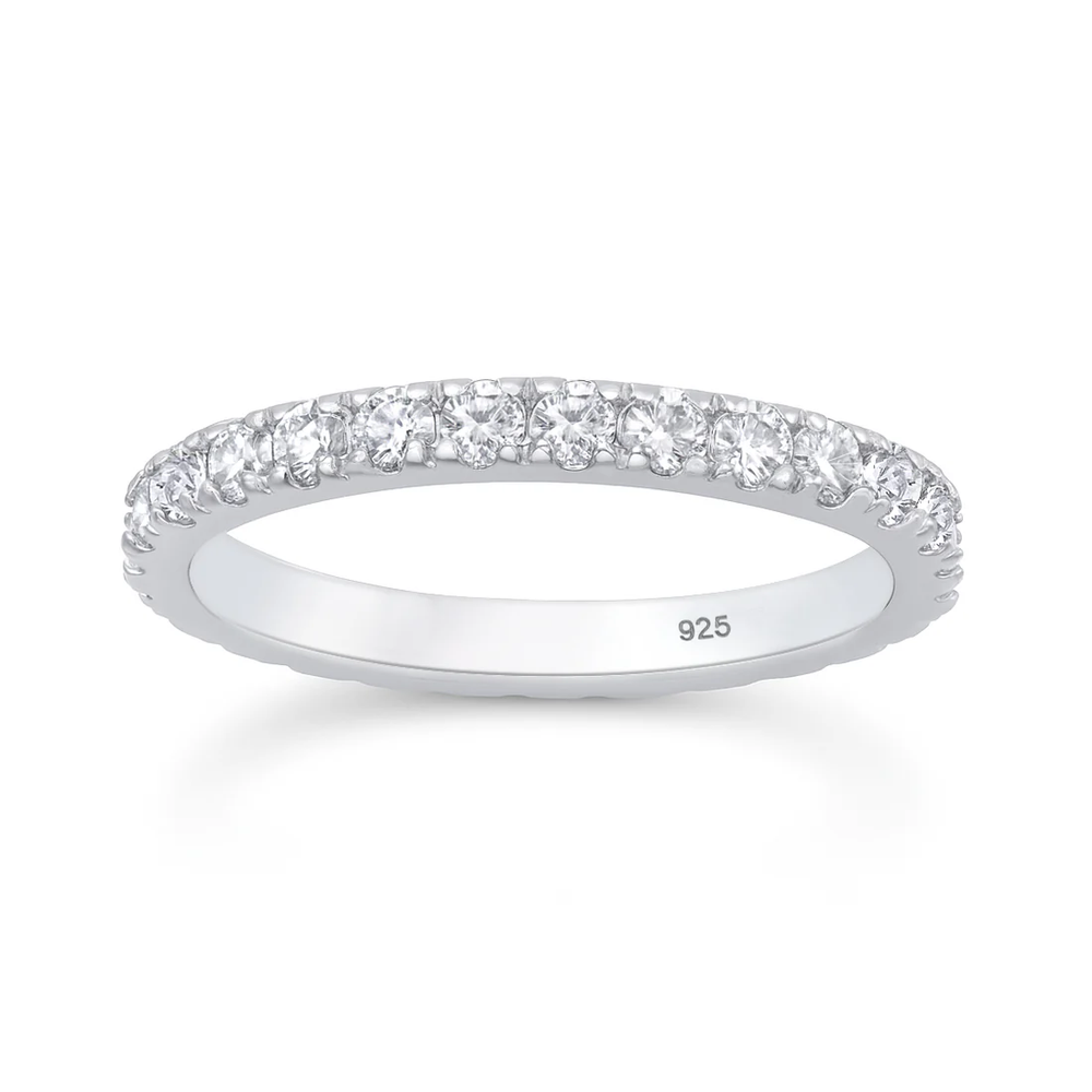 Sterling Silver Rhodium Plated Round Lab Created Diamond Eternity Band Ring