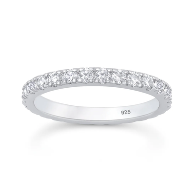 Sterling Silver Rhodium Plated Round Lab Created Diamond Eternity Band Ring