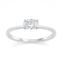 Sterling Silver Rhodium Plated Lab Created Diamond Sideways Oval Solitaire Ring