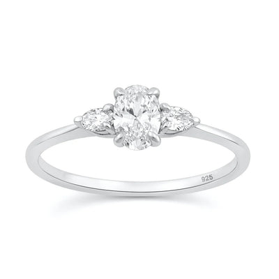 Sterling Silver Rhodium Plated Lab Grown Diamond Ring