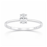 Sterling Silver Rhodium Plated Lab Created Diamond Oval Solitaire Ring