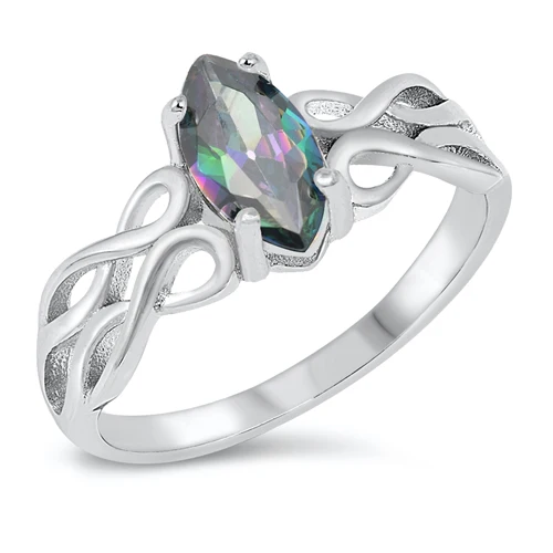 Sterling Silver Celtic Design Rainbow Topaz Ring