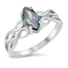 Sterling Silver Celtic Design Rainbow Topaz Ring