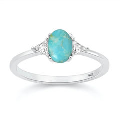 Sterling Silver Oxidized And Polished Turquoise And Clear CZ Ring