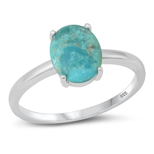 Sterling Silver Rhodium Plated Genuine Turquoise CZ Ring