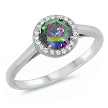 Load image into Gallery viewer, Sterling Silver Rhodium Plated Round Rainbow Topaz And Clear CZ Ring
