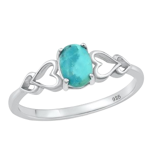 Sterling Silver Rhodium Plated Genuine Turquoise Hearts Ring