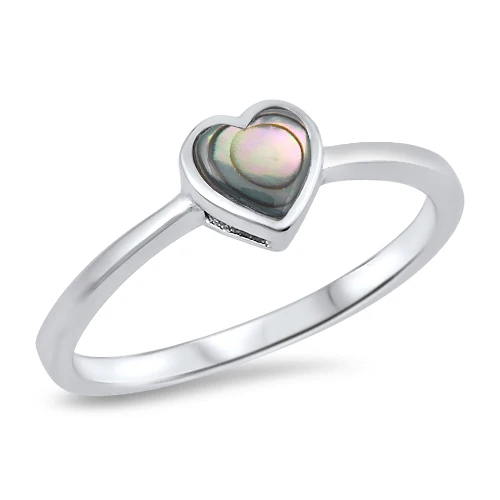 Sterling Silver Heart Shape Abalone CZ Ring