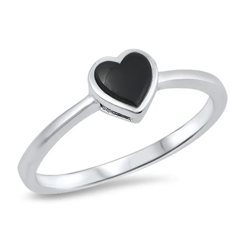 Sterling Silver Heart Shape Black Agate CZ Ring