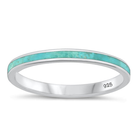 Sterling Silver Polished Genuine Turquoise Ring-2mm