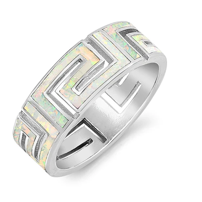 Sterling Silver Greek Style White Lab Opal Ring