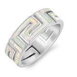 Sterling Silver Greek Style White Lab Opal Ring