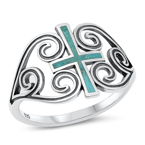 Sterling Silver Oxidized Genuine Turquoise Ring-14mm