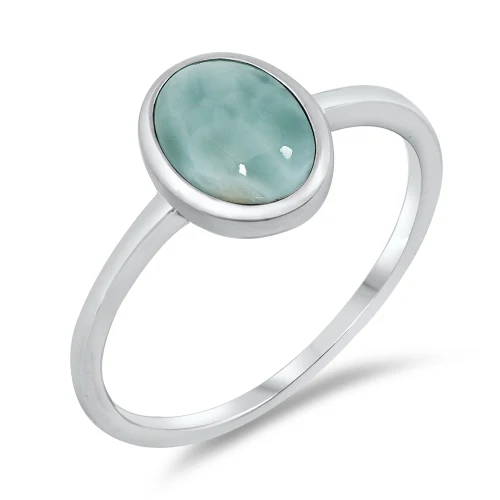 Sterling Silver Oval Genuine Larimar Ring
