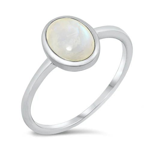 Sterling Silver Oval Genuine Moonstone Ring