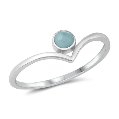 Sterling Silver Genuine Larimar Round Ring