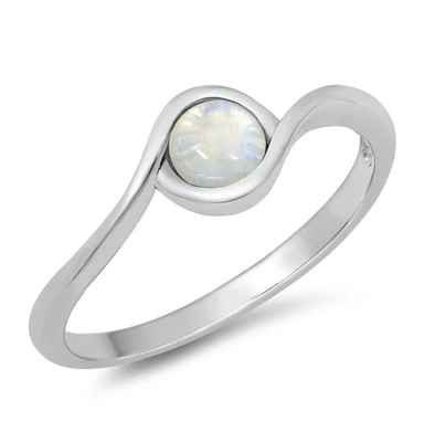 Sterling Silver Genuine Moonstone Round Stone Ring
