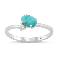 Sterling Silver Rhodium Plated Genuine Turquoise And Clear CZ Stone Ring