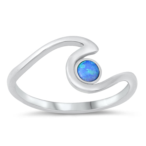 Sterling Silver Blue Lab Opal Wave Ring