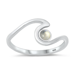 Sterling Silver Rhodium Plated Ocean Wave Moonstone Stone Ring