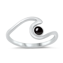 Load image into Gallery viewer, Sterling Silver Rhodium Plated Wave Black Agate Stone Ring