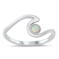 Sterling Silver White Lab Opal Wave Ring