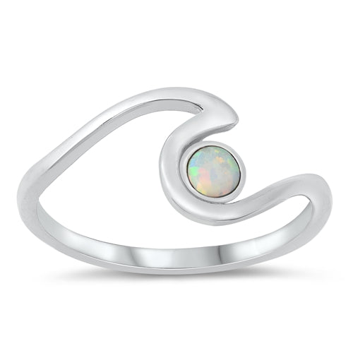 Sterling Silver Wave White Lab Opal Ring