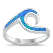 Load image into Gallery viewer, Sterling Silver Wave Blue Lab Opal Ring