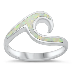 Sterling Silver Wave White Lab Opal Ring