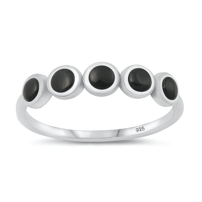 Sterling Silver Oxidized 4mm Black Agate Stone Ring