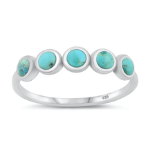 Load image into Gallery viewer, Sterling Silver Oxidized Rounds Genuine Turquoise Stone Ring