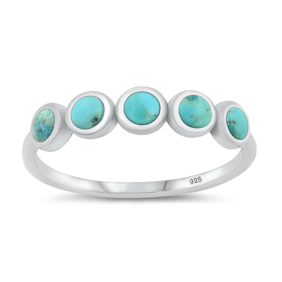 Sterling Silver Oxidized Rounds Genuine Turquoise Stone Ring