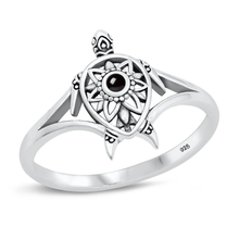 Load image into Gallery viewer, Sterling Silver Oxidized Turtle Black Agate Stone Ring