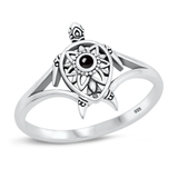 Sterling Silver Oxidized Turtle Black Agate Stone Ring