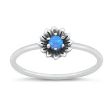 Load image into Gallery viewer, Sterling Silver Oxidized Flower Blue Lab Opal Ring