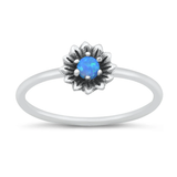 Sterling Silver Oxidized Flower Blue Lab Opal Ring