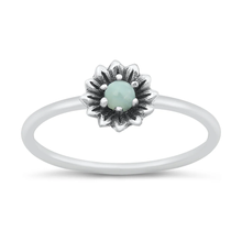 Load image into Gallery viewer, Sterling Silver Oxidized Flower Larimar Ring